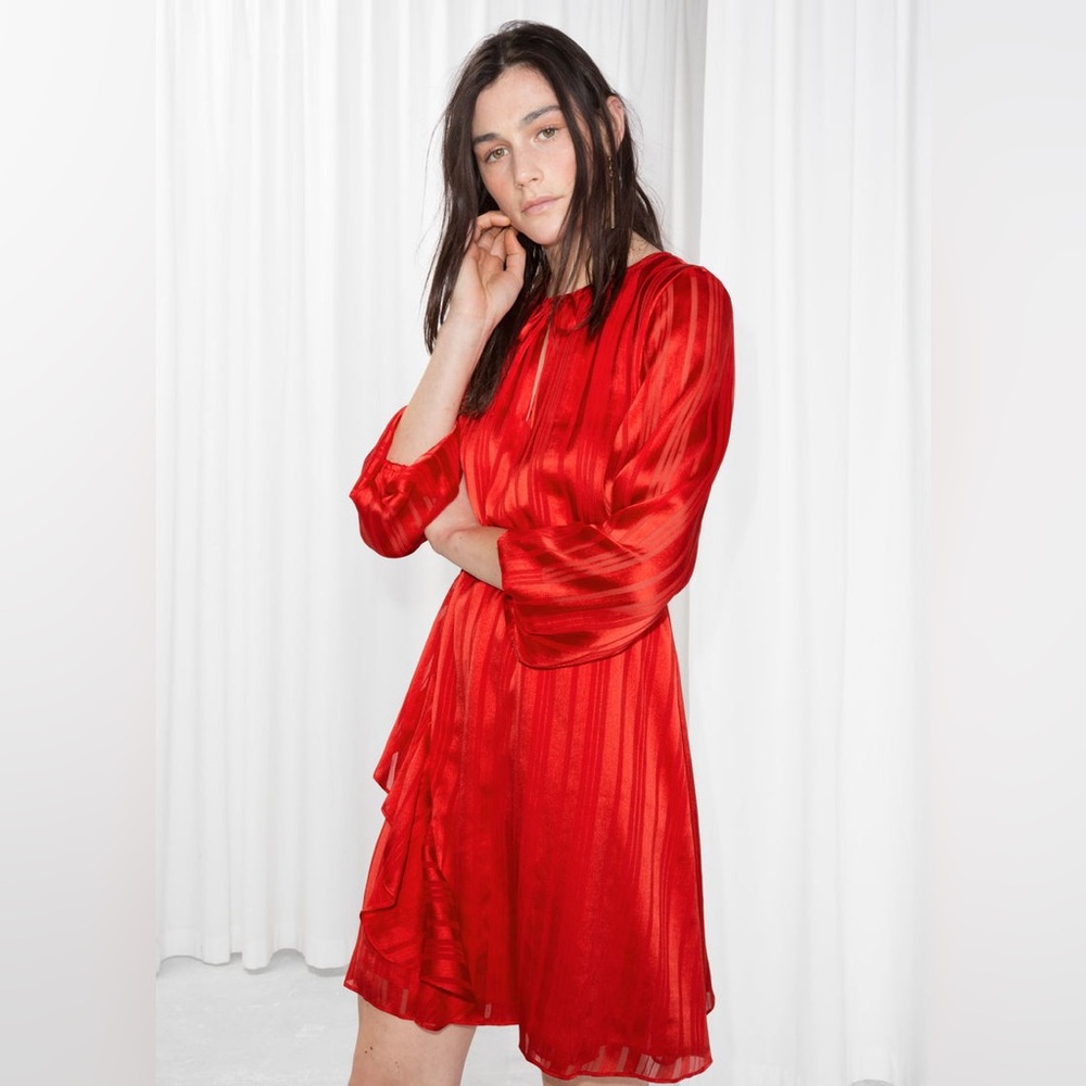 Paris Atelier Red satin ruffle Dress size 10- Anthropologie -